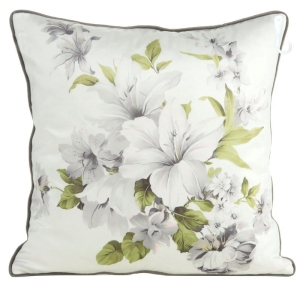 Poszewka dekoracyjna Kremowa Zielona Velvet Z Lamówką 45x45 Kwiaty