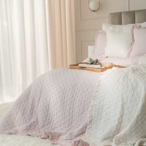 Narzuta Savona 200x220 Różowa z Falbanką