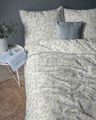 Pościel z perkalu 220x200 Niebieskie Kwiatuszki Lame Percale