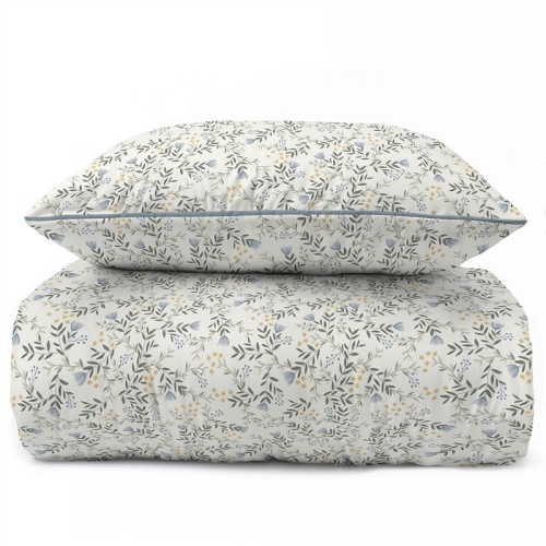 Pościel z perkalu 220x200 Niebieskie Kwiatuszki Lame Percale