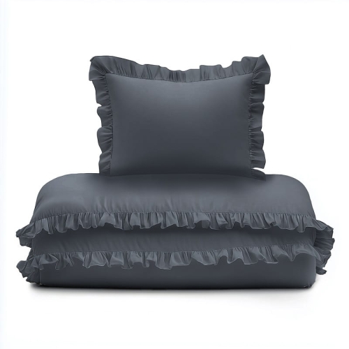 Pościel dziecięca bawełniana 90x120 Grafitowa Falbana