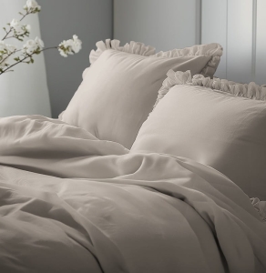 Pościel bawełniana Boho 220x200 Taupe z falbaną