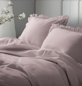 Pościel bawełniana Boho 220x200 Różowa z falbaną