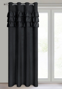 Zasłona Sami 140x250 czarna falbanki przelotki