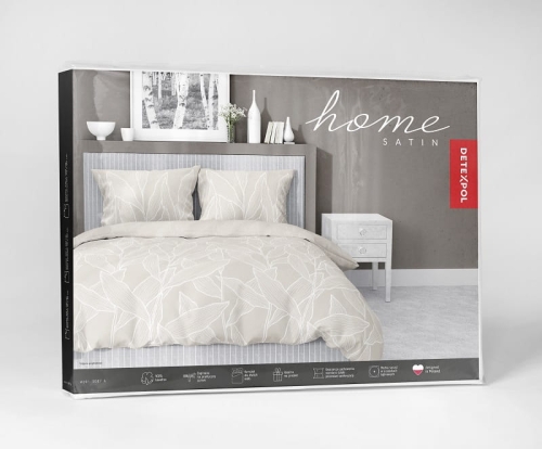 Komplet pościeli z satyny bawełnianej beżowej 220x200 w liście