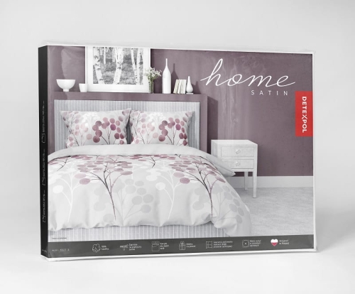 Komplet pościeli z satyny bawełnianej jasnoszarej 220x200 w gałązki