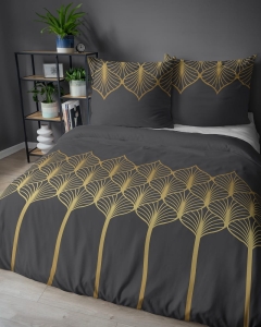 Komplet pościeli z satyny bawełnianej czarnej 160x200 w geometryczny wzór