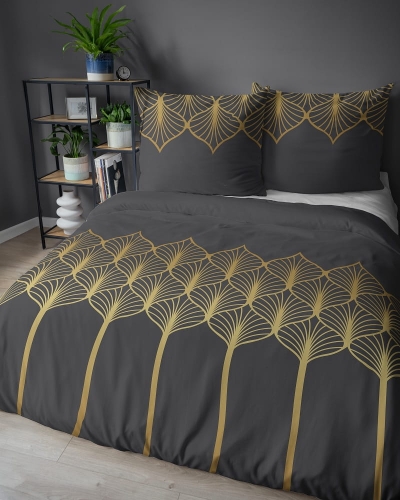 Komplet pościeli z satyny bawełnianej czarnej 220x200 w geometryczny wzór