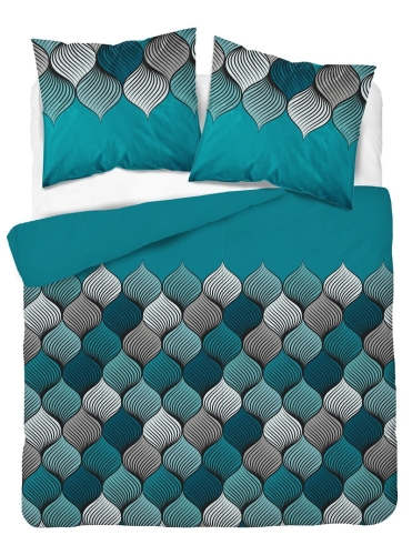 Komplet pościeli z satyny bawełnianej turkusowej 160x200 w geometryczny wzór