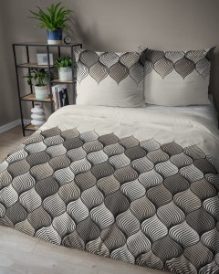 Komplet pościeli z satyny bawełnianej popielatej 160x200 w geometryczny wzór