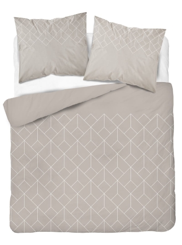Komplet pościeli z satyny bawełnianej beżowej 160x200 w geometryczne linie