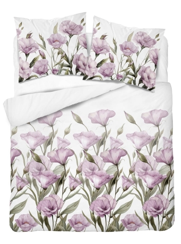 Komplet pościeli z satyny bawełnianej 220x200 w fioletowe kwiaty eustomy Home Satin