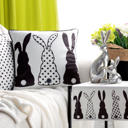Poszewka wielkanocna 45x45 Czarno Białe Zajączki