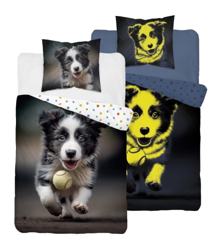 Pościel bawełniana dziecięca świecąca 160x200 Piesek z Piłką