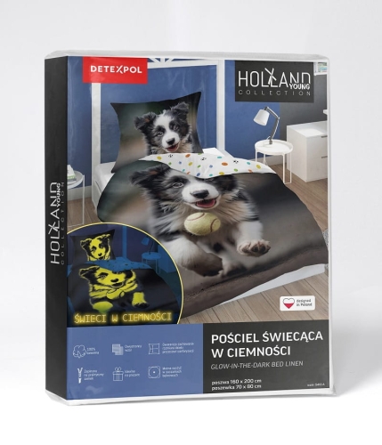 Pościel bawełniana dziecięca świecąca 160x200 Piesek z Piłką