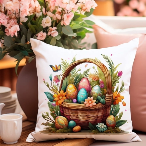 Poszewka Wielkanocna 40x40 Kolorowe Pisanki Velvet