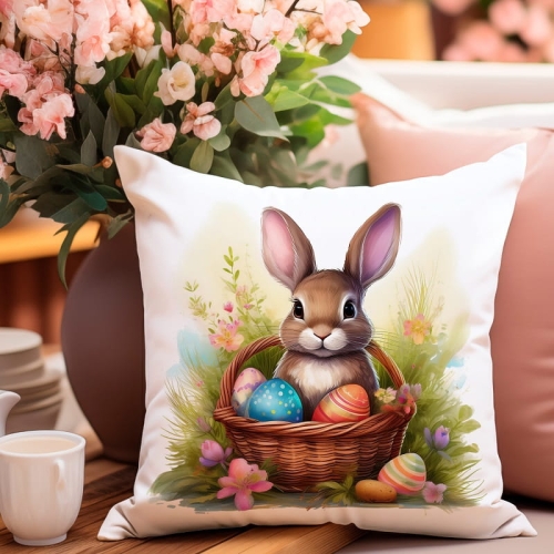 Poszewka Wielkanocna 40x40 Królik w Koszyku Velvet