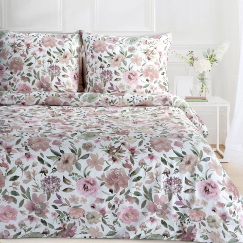 Komplet pościeli z bawełny satynowej Spring 140x200 różowe kwiaty