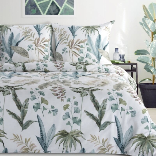 Komplet pościeli z bawełny satynowej Spring 160x200 w tropikalne liście
