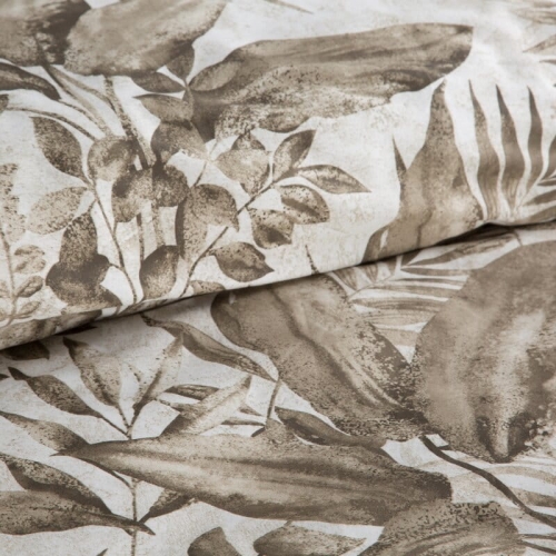 Komplet pościeli z bawełny satynowej beżowo brązowa Spring 220x200 kompozycja roślin i liści 