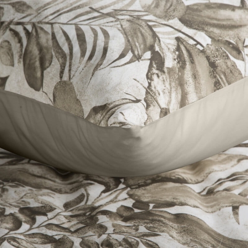 Komplet pościeli z bawełny satynowej beżowo brązowa Spring 220x200 kompozycja roślin i liści 