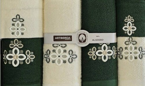 Komplet ręczników w pudełku 6 części kremowo zielonych Artiborda 