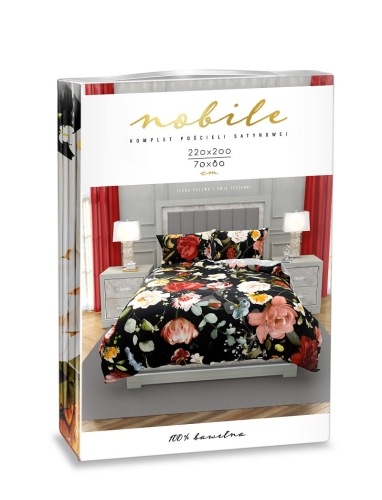 Pościel satyna bawełniana Nobile 220x200 w duże kwiaty