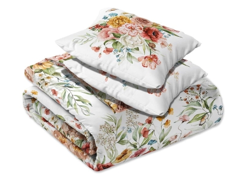 Pościel satyna bawełniana biała Nobile 220x200 motyw kwiatowy 