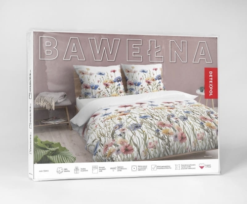 Pościel bawełniana biała 100% 160x200 w kwiaty polne