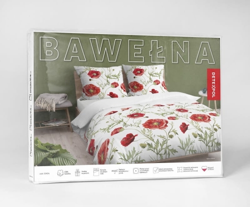 Pościel bawełniana biała 100% 180x200 w czerwone maki