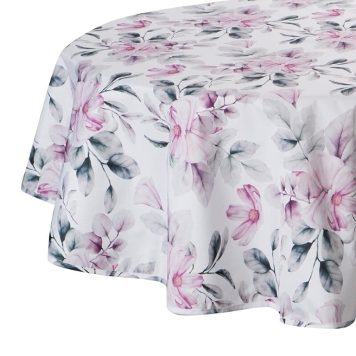Obrus wodoodporny okrągły 150cm do ogrodu - różowe kwiaty