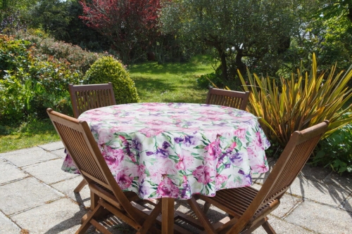 Obrus wodoodporny okrągły 150cm do ogrodu - piwonie i irysy