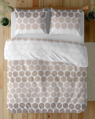 Komplet pościeli z satyny bawełnianej 220x200 w brązowe i beżowe kropki Home Satin