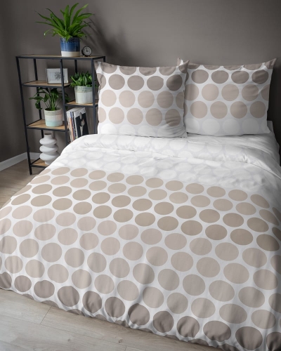 Komplet pościeli z satyny bawełnianej 220x200 w brązowe i beżowe kropki Home Satin