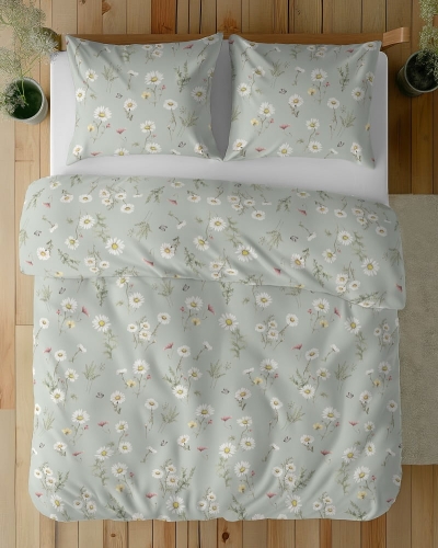 Komplet pościeli z satyny bawełnianej miętowa 160x200 w polne kwiaty Home Satin 