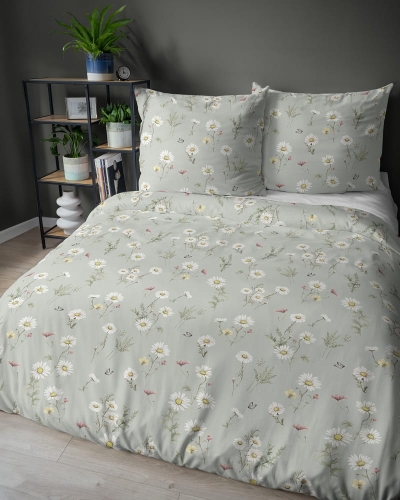 Komplet pościeli z satyny bawełnianej miętowa 220x200 w polne kwiaty Home Satin 