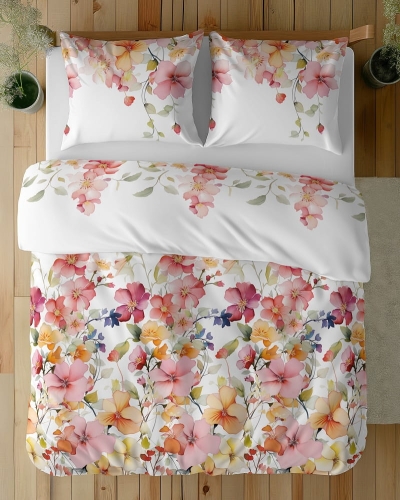 Komplet pościeli z satyny bawełnianej 220x200 w kolorowe kwiaty Home Satin