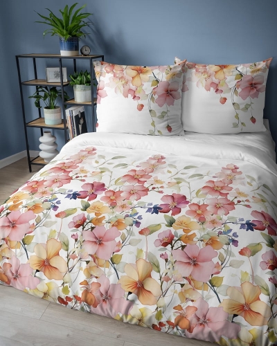 Komplet pościeli z satyny bawełnianej 220x200 w kolorowe kwiaty Home Satin