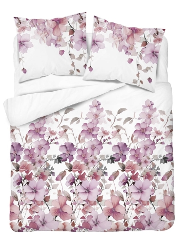 Komplet pościeli z satyny bawełnianej 220x200 w fioletowe i pudrowo różowe kwiaty Home Satin