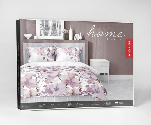 Komplet pościeli z satyny bawełnianej 220x200 w fioletowe i pudrowo różowe kwiaty Home Satin