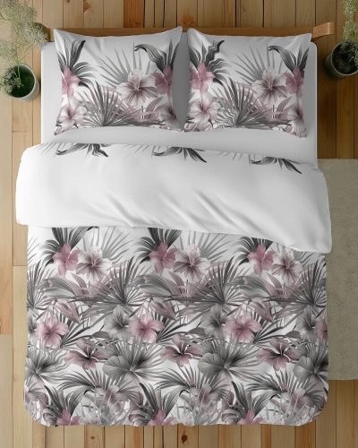 Komplet pościeli z satyny bawełnianej 220x200 w różowe hibiskusy Home Satin