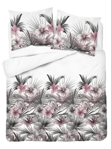 Komplet pościeli z satyny bawełnianej 220x200 w różowe hibiskusy Home Satin