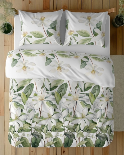 Komplet pościeli z satyny bawełnianej 160x200 w duże białe kwiaty Home Satin