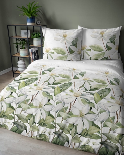 Komplet pościeli z satyny bawełnianej 160x200 w duże białe kwiaty Home Satin