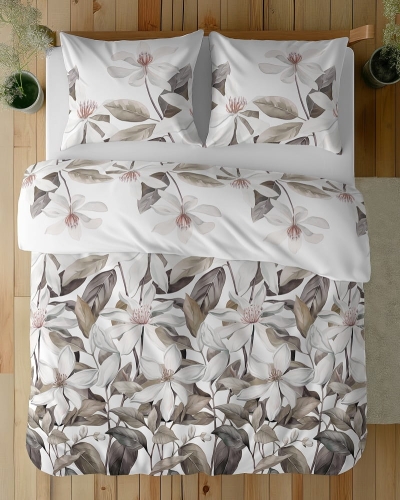 Komplet pościeli z satyny bawełnianej 220x200 w duże kremowe kwiaty Home Satin
