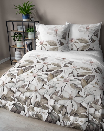 Komplet pościeli z satyny bawełnianej 220x200 w duże kremowe kwiaty Home Satin