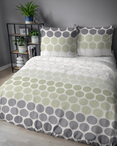 Komplet pościeli z satyny bawełnianej 160x200 w zielone i popielate kropki Home Satin