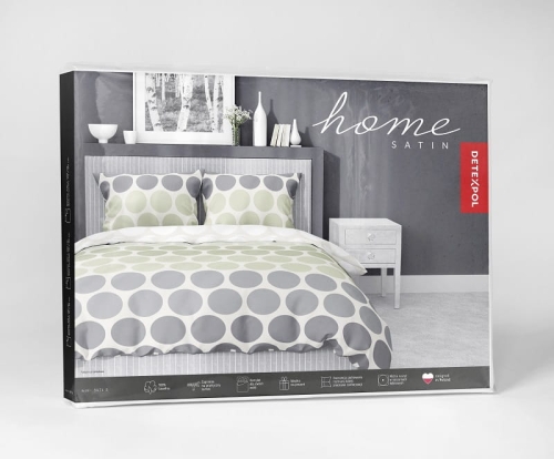 Komplet pościeli z satyny bawełnianej 160x200 w zielone i popielate kropki Home Satin