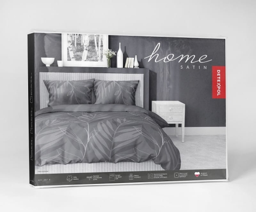 Pościel satyna bawełniana Home Satin ciemno szara 220x200 subtelne liście