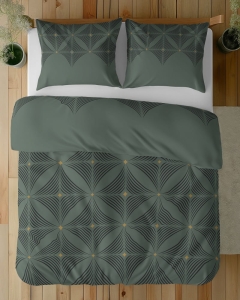 Komplet pościeli z satyny bawełnianej zielonej 220x200 w geometryczny wzór Home Satin